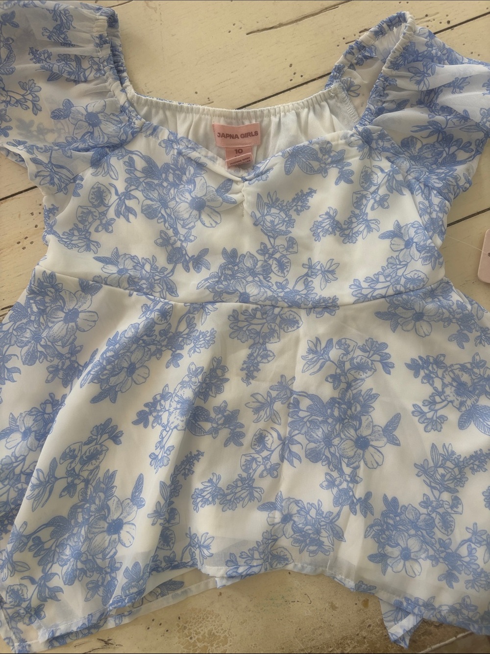 Japna Girls White & Light Blue Floral Peplum Top